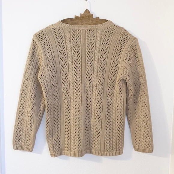 VINTAGE EDDIE BAUER Granny Coastal Grandma Preppy Pointelle Cable Knit Cardigan - Picture 4 of 5